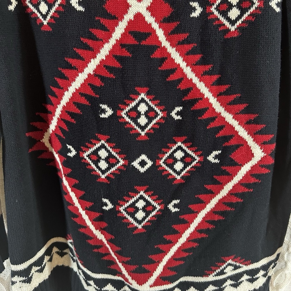 Lauren Ralph Lauren Sweater Womens Black Red Southwest Aztec Knit Pullover Sz XL - Picture 5 of 8